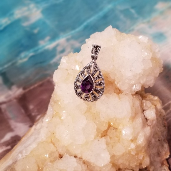 Jewelry - Amethyst and marcasite pendant sterling silver B3